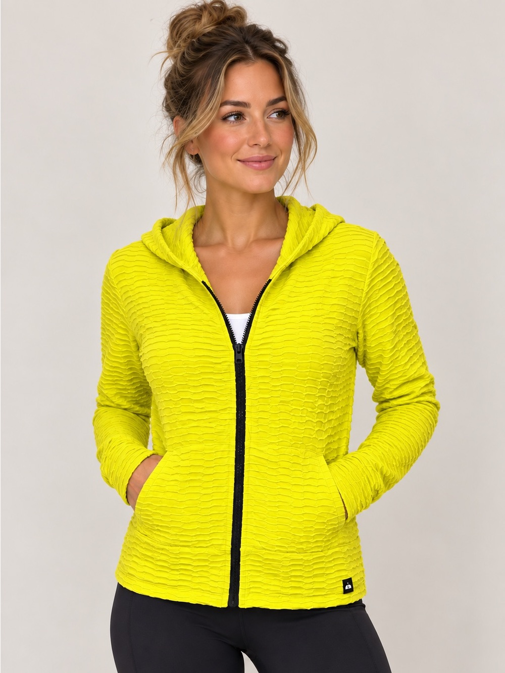 Booty by Brabants Neon Yellow Textured Zip Hoodie Women’s Large